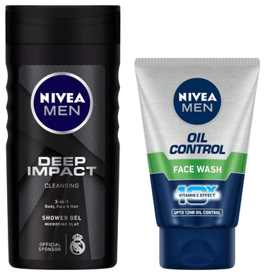 NIVEA Men Face Wash, Oil Control, 10x Vitamin C, 100g And NIVEA Men Shower Gel, Deep Impact Cleansing Body Wash, Men, 250ml